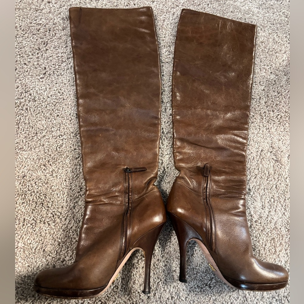 PRADA LAST CHANCE  Brown Leather Knee-High Boots